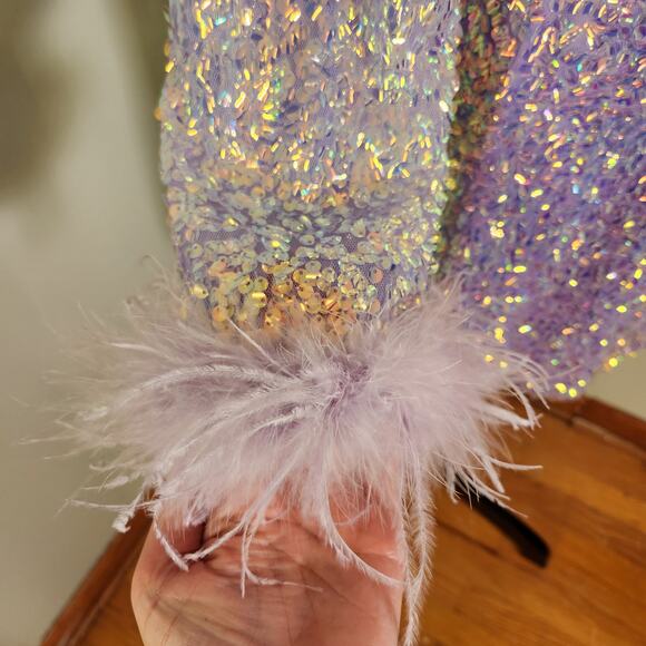 ALYCE PARIS One Shoulder Purple Sequin Dress with Feathers, Size 10 - Picture 9 of 15